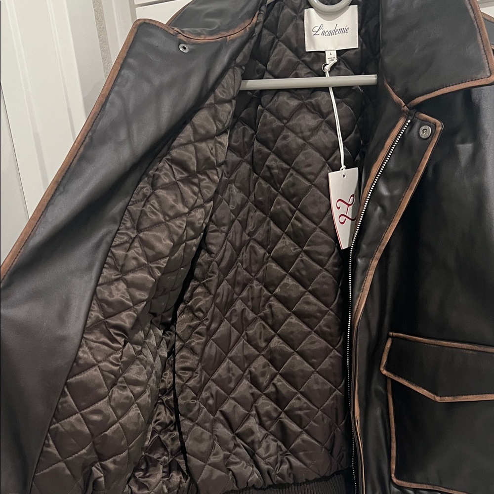 L'Academie Black and Brown Leather Jacket - Picture 7 of 8